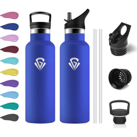 Gourde Inox Enfant 500ml, Gourde Acier Inoxydable, Bouteille Isotherme Double Paroi, Bouteille d'eau avec Paille, Étanche et Réutilisable, sans BPA, pour Adulte, l'école, Voyage, Randonnée, Sport (1/5)