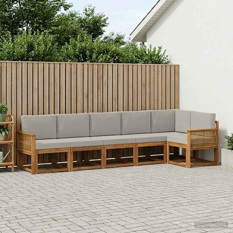 vidaXL Outdoor-Sofagarnitur 6 Stk. Natürlich und Hellgrau Polyester (1/5)