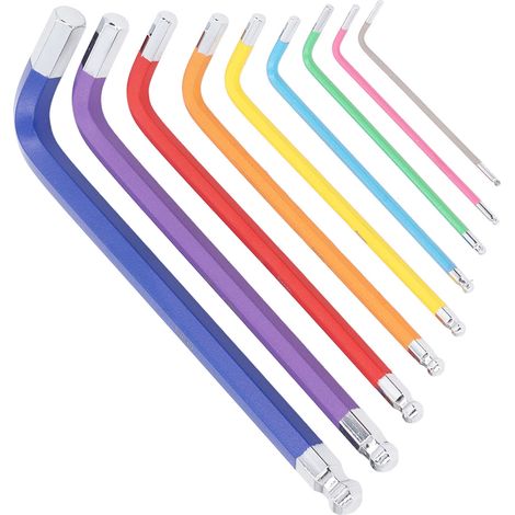 Lot de 9 clés Allen CRV antiglisse code couleur avec embout bombé pour réparation domicile et entretien industriel (1/5)