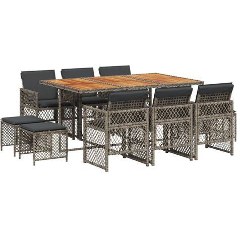 vidaXL Set da Pranzo da Giardino 11pz con Cuscini in Polyrattan Grigio (1/5)