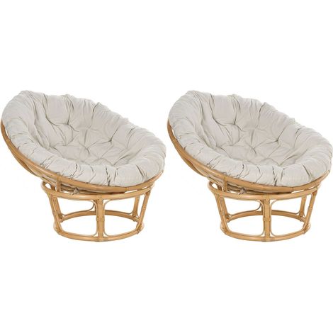 Set di 2 Sedie Boho Rattan Beige Chiaro Cuscini Tessuto Cotone Media Resistenza Indoor Outdoor Naturale (1/5)