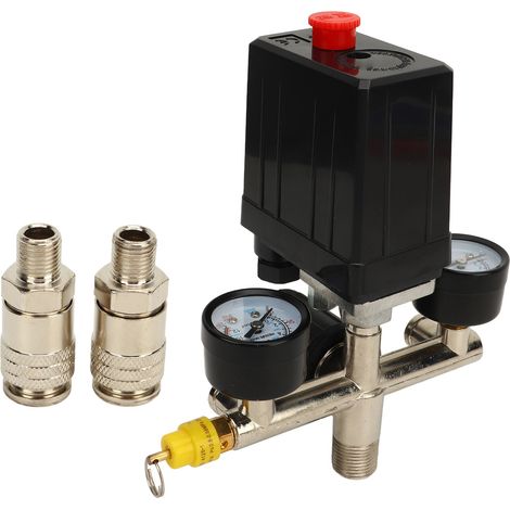 Contrôleur de vanne de commande de pressostat de compresseur d'air, connecteur rapide 3 en 1 0 à 12 bars avec jauge (1/5)