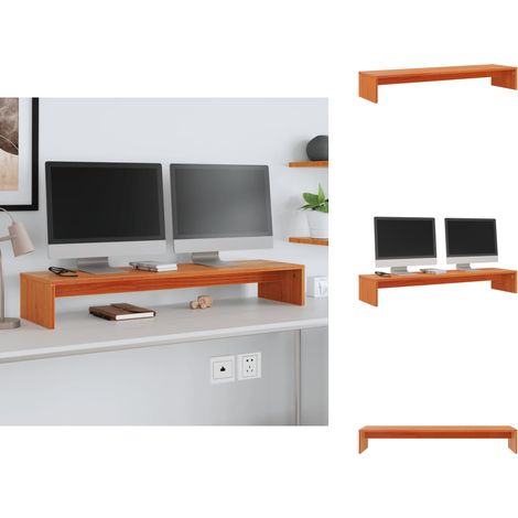 Support de moniteur marron miel 100x27x15 cm bois de pin solide - Support Ordinateur - Support Ecran - Meuble Informatique - Bureau Ergonomique - Chaise De Bureau (1/5)