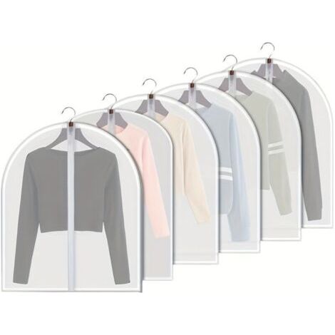 Housses à vêtements transparentes suspendues, lot de 6 housses à costumes, anti-poussière, respirantes, en PEVA avec fermeture éclair intégrale, pour le rangement dans une penderie, 60 x 80 cm (1/5)