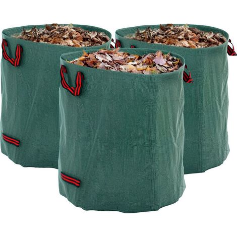 Set di 3 sacchi per rifiuti da giardino, 272 L, con manici, richiudibili e riutilizzabili, Ø 67 × 76 cm, verdi (1/5)