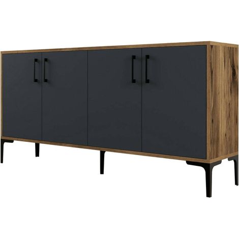 Dmora - Kommode Daltobell, Wohnzimmerbuffet, Wohnzimmer-Sideboard, Moderne Küchen-Speisekammer, 160x35h78 cm, Walnuss und Anthrazit (1/5)