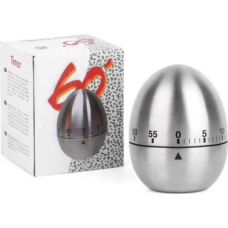 Temporizador de Cocina, Temporizador Mecánico de Cocina, Inoxidable, hasta 55 Minutos, Plata (1/5)