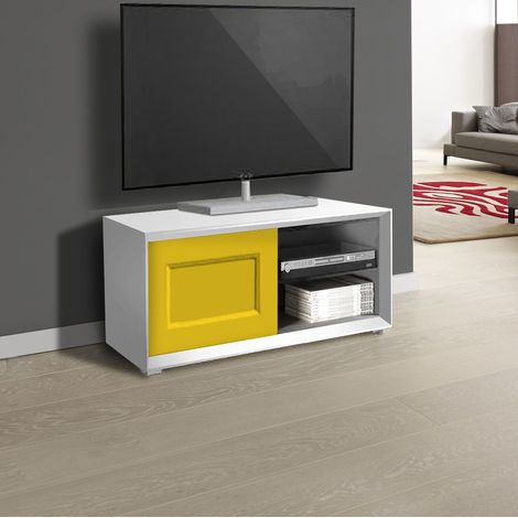 Porta Tv 1 anta e 2 vani a giorno linea Tilt CLASSIC in finitura Bianco opaco e giallo (1/3)