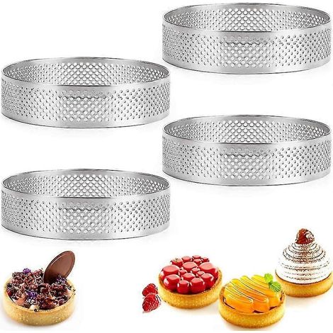 Runder Tartering, französische Dessertform aus Edelstahl mit Perforation für Obstkuchen, Quiche, Kuchen, Mousse, Küchenbackform-2pcs-7cm