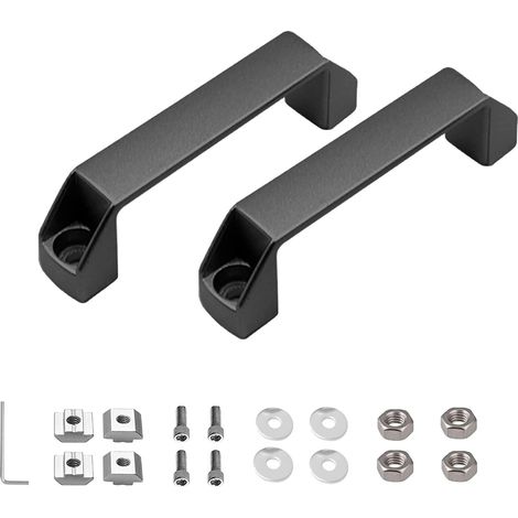 Poignée de levage, lot de 2 poignées en alliage d'aluminium pour profilé aluminium série 30, entraxe des trous de perçage 120mm, avec écrou en T, vis et clé de serrage (noir) (1/5)