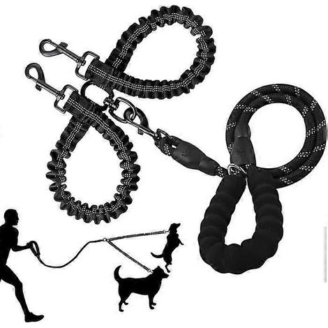 Laisse double pour chien Laisse double pour chien Laisse élastique pivotante à 360° anti-nœuds pour l'entraînement à la marche des chiens de grande et moyenne taille (1/5)