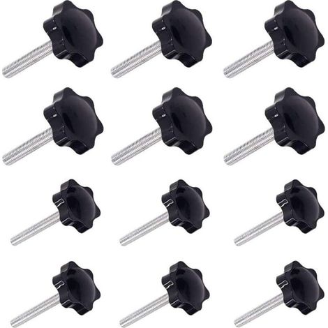 12 Pièces M6 (32 ) × 40mm et M8 (38 ) × 40mm Poignée de Serrage à Filetage Mâle Gripandles vis Boutons Poignées Bouton étoile