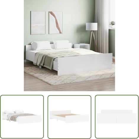 The Living Store Bettgestell mit Kopf- und Fußteil Weiß 150x200 cm - Holzbettfassungen - Massivholzbette - Weißes Bettgestell - Lattenrost Bett - Einzelbett (1/5)