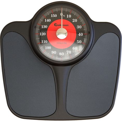 A23 Pèse-Personne Mécanique - Jusqu'à 160 kg - Plateforme XL 36x35 cm Surface Antidérapante en Caoutchouc, Grands Chiffres, sans Piles, à Calibrer Avant Utilisation - Noir (1/5)