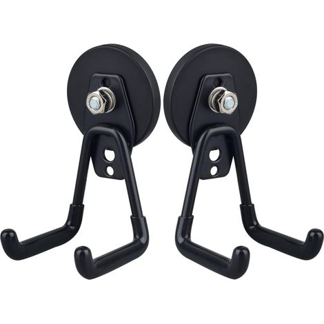 Robustes crochets revêtus magnétiquement, crochets de garage avec de terres rares pour suspendre la croisière de classe, casiers de cuisine, portes métallique (D66mm 2 Noir Hook) (1/5)