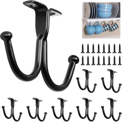 Crochets pour tasses, crochets en métal sous l'armoire, porte-tasses sous étagère, porte-manteaux, porte-gobelets pour ustensiles de cuisine, pots de séchage, poêles, tasses à café et thé (8, double (1/5)