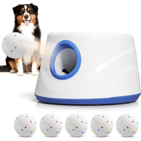 PawHut lanzador de pelotas para perros automático con 6 pelotas ETPU, 3 distancias ajustables 6m/10m/14m, para perros pequeños y medianos, azul (1/5)