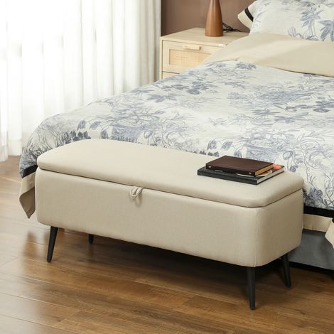 Banco de almacenamiento de tela 2 en 1 con patas de acero negro, 102 x 40 x 39,5 cm, beige