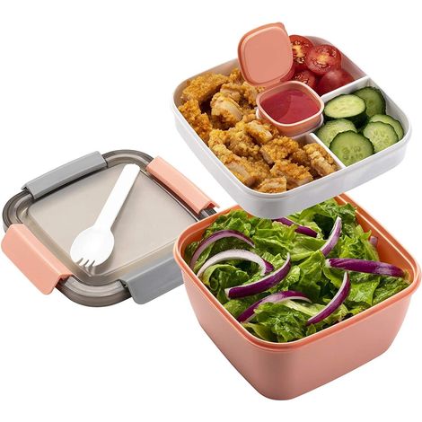 Auslaufsichere Lunchbox mit integriertem Salatdressingbehälter, ideal für Picknicks