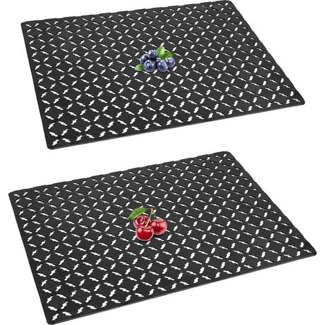Lot de 2 tapis de 30 x 40 cm (noir) protection d'évier de cuisine pour éviers en céramique/acier inoxydable, tapis égouttoir à découper (1/5)