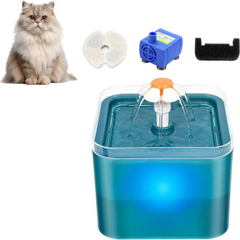 2L Fontaine à Eau pour Chat Ultra Silencieux, Fontaine avec Lumière LED, Filtration Multiple, Fournir de l'eau Courante, Trois Modes D'écoulement de l'eau,blue (1/5)