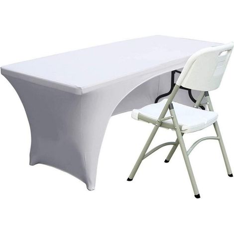 Spandex Tischdecke 120x60cm Rechteckig Weiß, Stretch, Pflegeleicht, Offene Rückseite