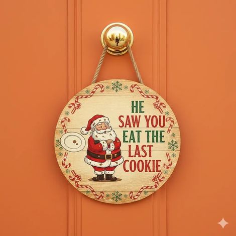 Panneau Porte Noël - Santa Surveillance Squad - Bois Naturel - Décor Extérieur Porte d'Entrée - 30 cm - 1 Pièce (1/2)