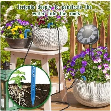 Arrosage Goutte à Énergie Solaire, 2025 Nouveau Couvercle Rond Kit Automatique pour Intérieur et Exterieur Balcon Jardin Plante, Programmateur avec 10M Tuyau - (1/5)