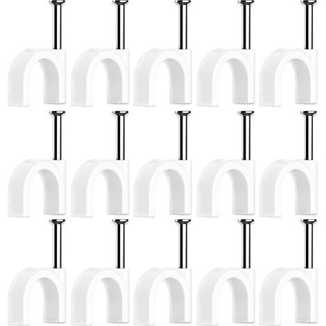 100 Stück Kabelklemmen (6 mm)  Kabelbinder, Wandkabelklemmen, Kabelclips mit Stahlnagel zur Kabelbefestigung, Weiß (1/5)