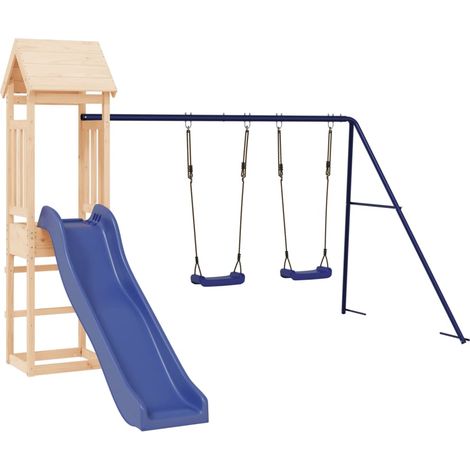 Aire de jeux d'extérieur balançoires toboggan portiques robuste jeux jardin 308 x 321 x 207 cm bois de pin massif (1/5)