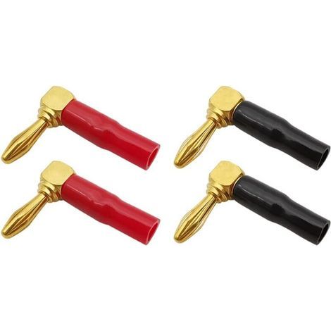 Lot de 4 connecteurs banane 4 mm coudés plaqués or, pour home cinéma et câblage audio (1/4)