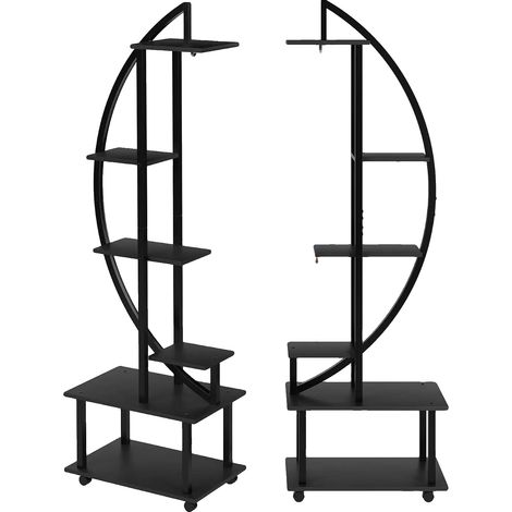 Soporte para plantas, diseño de 6 niveles, móvil con ruedas, negro. (1/2)