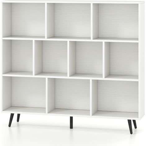 Scaffale a 10 cubi 120 x 24 x 107 cm moderno organizer portaoggetti con maggiore stabilità e sicurezza antiribaltamento realizzato in legno ingegnerizzato bianco 200014787