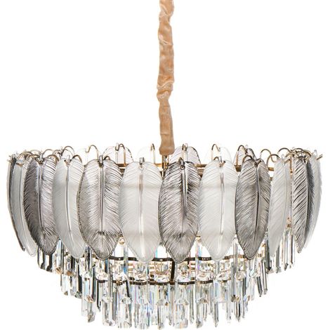 Lustre Suspendu Glamour en Métal Verre Cristaux et Laiton 50 cm Transparent Canagua (1/5)