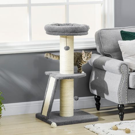 Tiragraffi per gatti con piattaforma, sisal, 48 x 48 x 92 cm, grigio scuro e bianco crema DESVIAE (1/5)