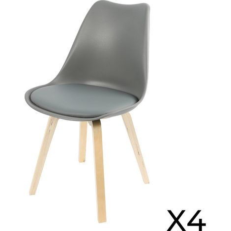 Set von 4 Design-Stühlen mit grauem Kissen aus der Kollektion MIA