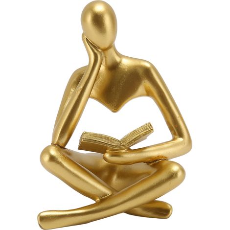 Statue de Lecture en Résine, Figure Assise Abstraite, Décoration d'Art pour Salon ou Bibliothèque, Finition Dorée (1/5)