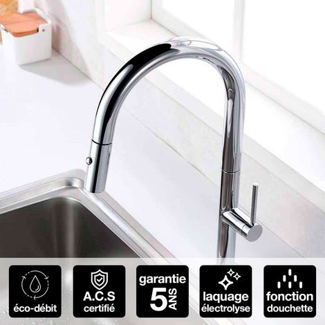 Robinet Mitigeur de Cuisine anti-calcaire avec Douche anti-calcairette Chrome IMEX SAMOA GCE017 (1/4)