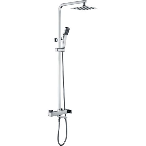 IMEX Miscelatore vasca-doccia monocomando cromato in acciaio e ottone con soffione 20x20 cm extrapiatto anticalcare asta doccia estensibile bocca girevole cartuccia ceramica Ø35mm tubo flessibile (1/2)