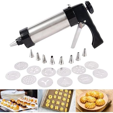 Machine a Churros Appareil a Churros Seringue Patisserie Inox Professionnelle Presse a Biscuit Pistolet Patisserie avec 13 Disques Biscuits et 8 Douilles pour La Fabrication de Biscuits Gâteaux