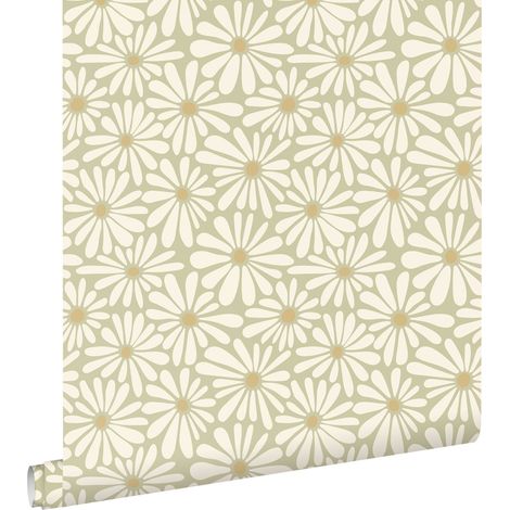 papier peint marguerites vert grisé - ESTAhome (1/5)