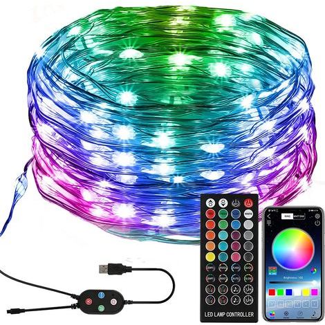 Weihnachtsbeleuchtung, RGB, 15 m, 150 LEDs, Bluetooth-App-Steuerung, Musiksynchronisation, IP44 wasserdicht, einstellbare Helligkeit, USB, mehrfarbig (1/5)