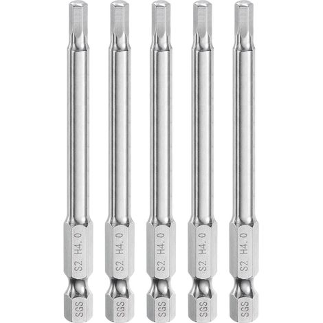 5pcs Foret à Tête Hexagonale 4mm (H4) Métrique 1/4" Tige Hexagonale 80mm (3.2") Long Embouts de Tournevis Magnétique Acier S2 Foret Hexagonaux à Pointe Plate pour Vis (1/5)