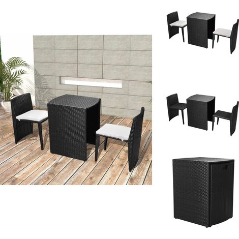 3-tlg. Bistro-Set mit Auflagen Poly Rattan Schwarz - Gartengestaltung - Outdoor Möbel - Balkonmöbel - Terrassentisch - Gartentisch (1/5)