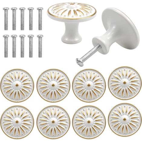 10PCS Vintage Tiroir de Porte Poignée, 35MM Bouton de Meubles, Rond Boutons de Tiroir, Laiton Boutons de Porte, Poignées de Meuble pour Placard Armoire Cuisine, Chambre d'enfant (Blanc)