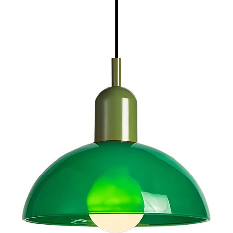 Suspension Moderne en Verre Vert 25cm, Lampe Suspendue à Hauteur Réglable avec Support Métallique, Plafonnier Industriel E27 pour Cuisine, Salle à Manger, Loft