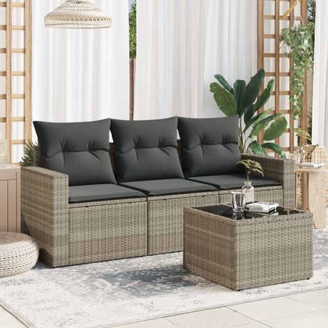 vidaXL 4 Piece Garden Sofa Set with Cushions Light Grey Poly Rattan (1/3)