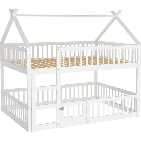 Lit superposé pour enfants 140200, lit familial pour enfants, lit superposé avec escalier, design loft, cadre de lit superposé en bois massif, blanc (1/5)