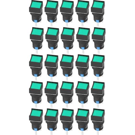 Bouton poussoir 25 pièces interrupteur carré auto-verrouillant avec voyant lumineux 16mm 220V 5A vert (1/5)