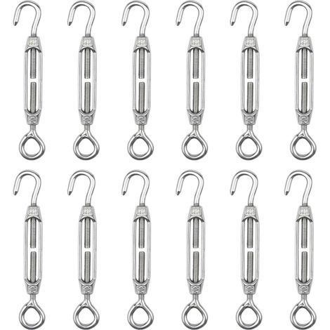 12 tenditori in acciaio inossidabile 304, tenditori per cavi filettati M4 regolabili per impieghi gravosi, tenditori per cavi con gancio e occhiello per filo da giardino, recinzione, tenda da sole, st (1/5)